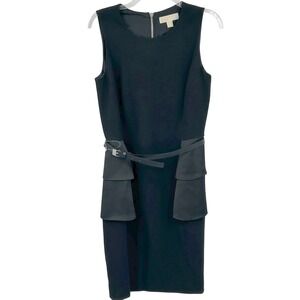 MICHAEL KORS Black Sleeveless Sheath Dress with Draped Pocket Detail Size 8